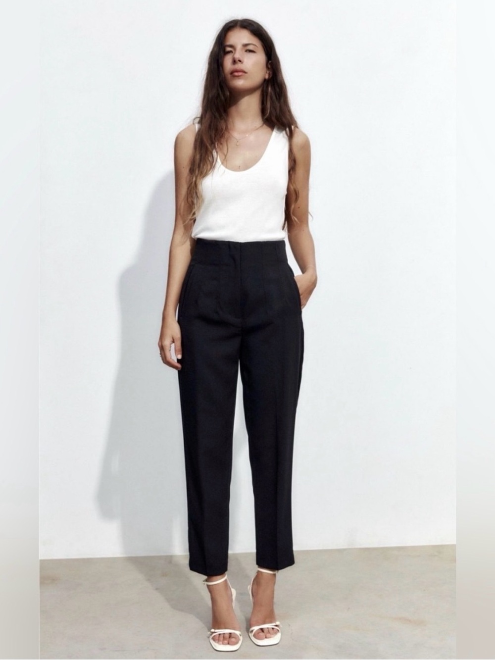 Zara High Waisted Cropped Black Dress Pants